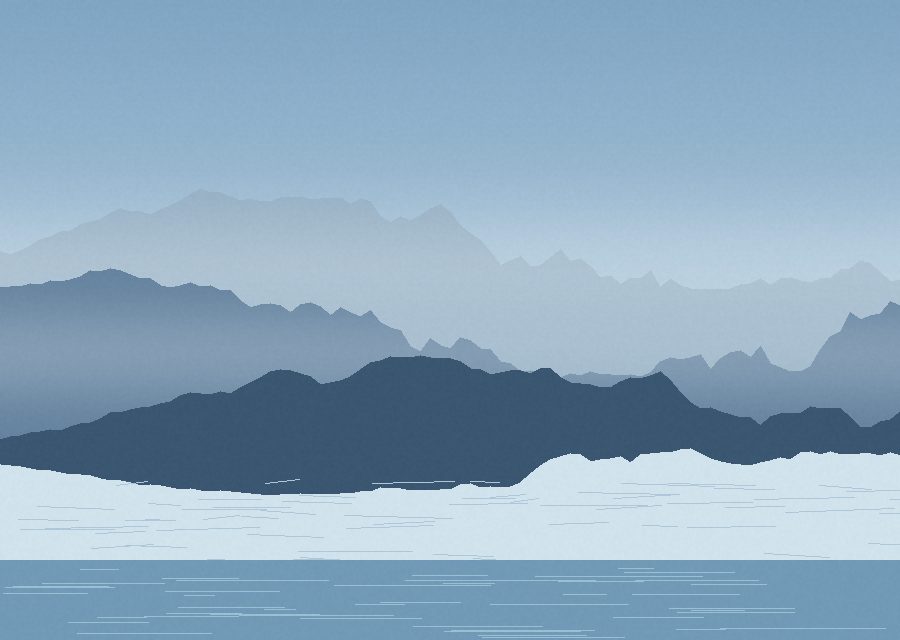 Ледник и морена в холодной дымке